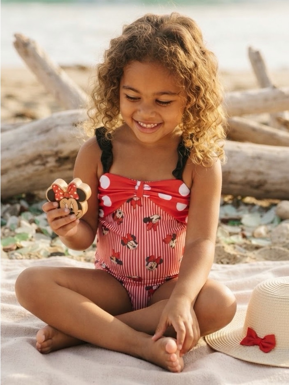 Disney Junior Minnie Mousse Girls 2 Pcs Swim Set-Swimsuit & Hooded Cover Up-2T